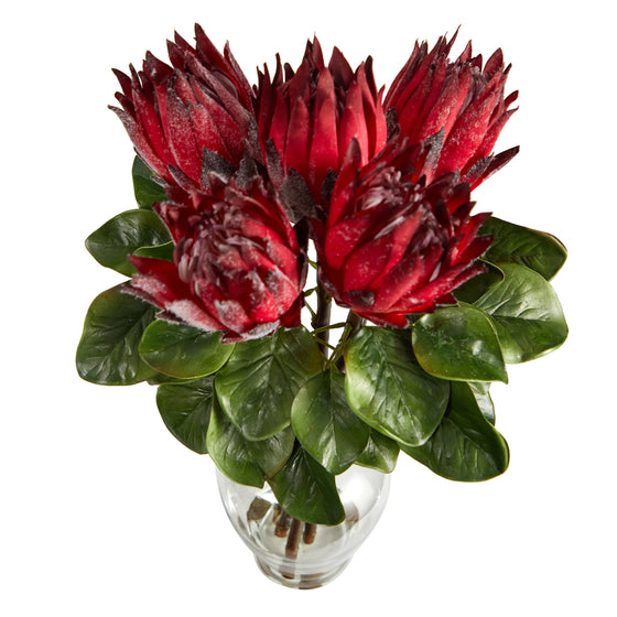 23” King Protea Artificial Flower Arrangement In Glass Vase