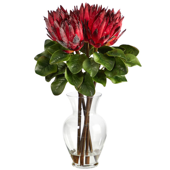 23” King Protea Artificial Flower Arrangement In Glass Vase