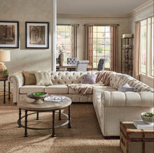  L-Shaped Classic Chesterfield Sectional Sofa in Ivory