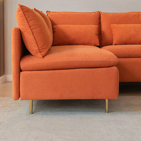 Modern L-Shaped Sofa Sectional in Orange Linen -91" Long