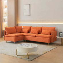  Modern L-Shaped Sofa Sectional in Orange Linen -91" Long