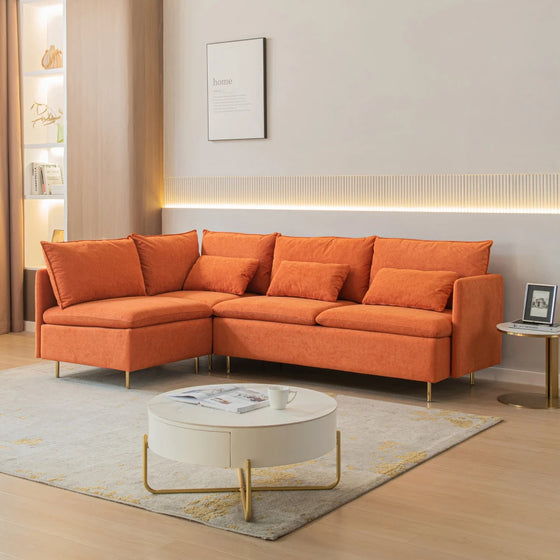 Modern L-Shaped Sofa Sectional in Orange Linen -91" Long