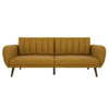 Mustard Linen Upholstered Futon Sofa Bed with Mid-Century Style Wooden Legs