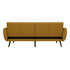 Mustard Linen Upholstered Futon Sofa Bed with Mid-Century Style Wooden Legs