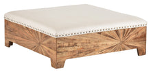  Upholstered Mango Wood Coffee Table Ottoman in Ivory