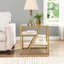  Metal Framed End Table with Tempered Glass Top in Gold