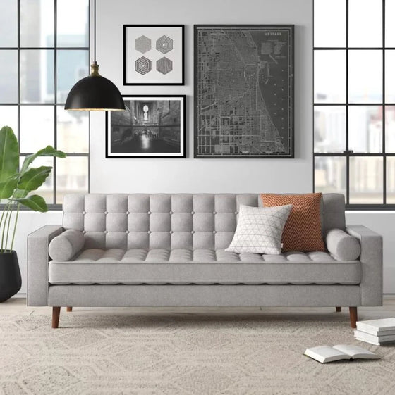 Mid-Century Style Light Grey Sofa