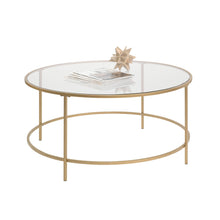  Nola -Modern Round Glass Coffee Table with Metal Frame in Gold