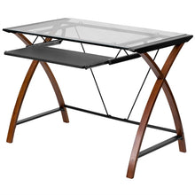  Modern Cherry Finish Glass Top Writing Table Computer Desk with Keyboard Tray