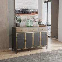  Modern Rattan Sideboard in Grey with Gold Trim