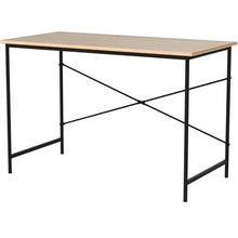  Modern Home Office Computer Desk with Black Metal Frame and Natural Wood Top in Oak