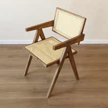  Modern Wood and Rattan Arm Chair in Rustic Stain Finish