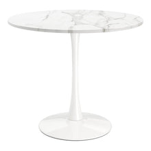  Modern Classic 35-inch Round Pedestal Dining Table Marble Top with White Base