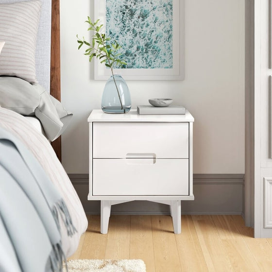 Nordic Style 2 Drawer Solid Wood Nightstand in White