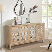  Mid-Century Style Sideboard in Natural Wood with Mirrored Details