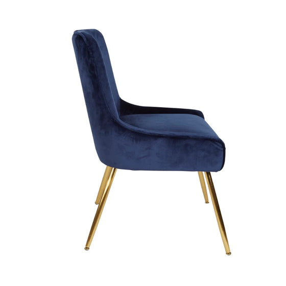 Modern Velvet Cushioned Dining Chair in Navy Blue