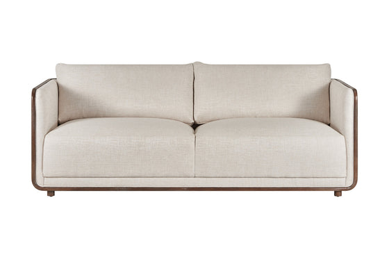 Nevaeh Sofa in Ivory upholstery and Walnut Trim