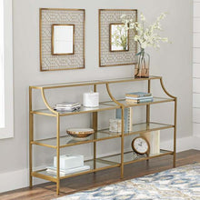  Nola Contemporary Bookshelf Console with Glass Shelves in Gold Finish