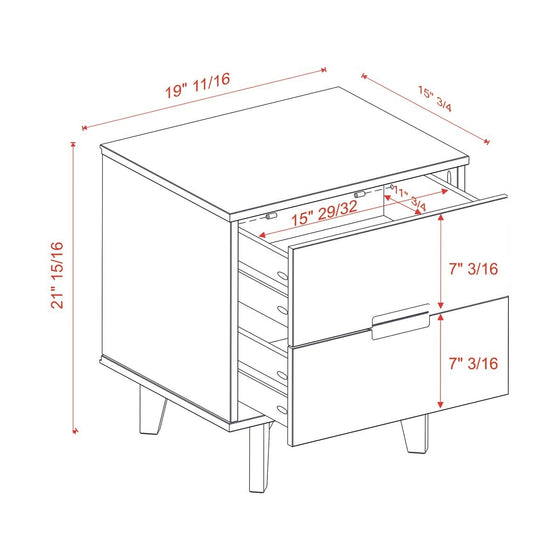 Nordic 2 Drawer Solid Wood Nightstand in Natural Brown