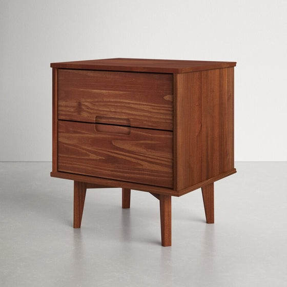 Nordic Style 2 Drawer Solid Wood Nightstand Walnut