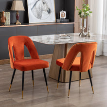  Orange Contemporary Velvet Upholstered Dining Chair with Gold Tipped Black Metal Legs -Set of 2