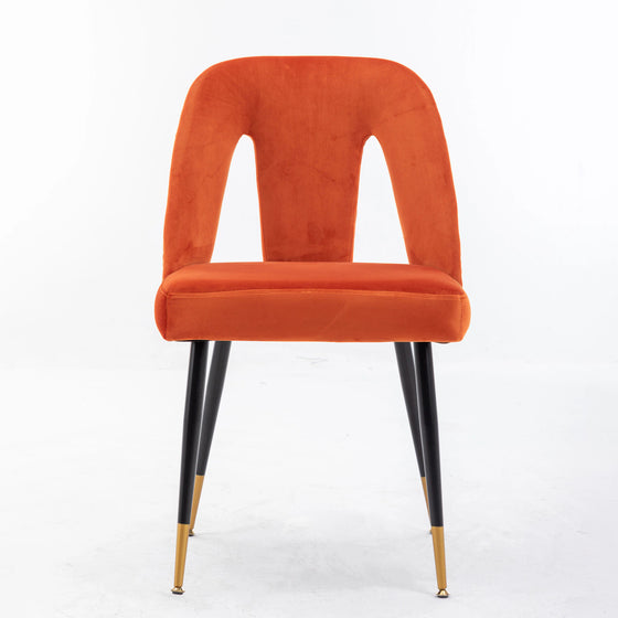 Orange Contemporary Velvet Upholstered Dining Chair with Gold Tipped Black Metal Legs -Set of 2