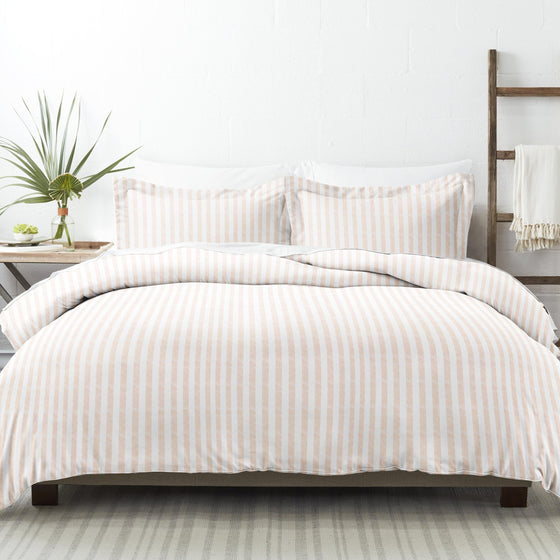 Twin Size Premium Duvet Set in Rugged Striped Light Pink