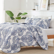  Full/Queen Size Reversible Blue/White Baroque Design Quilt Set