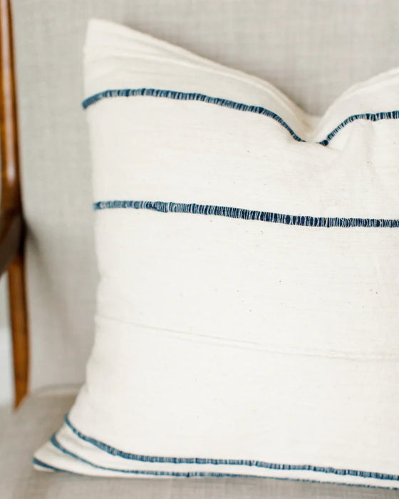 Ivory Throw Pillow with Navy Ribboning