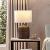 Rattan Table Lamp with White Drum Shade