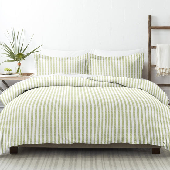 Twin Size Premium Duvet Set in Rugged Striped Sage Green koi