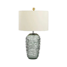  Sea Green Glass LED Lamp with Ivory Shade