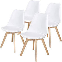  Set of 4 Modern White Shell Dining Chair Upholstered Padded Seat w/ Beechwood Legs