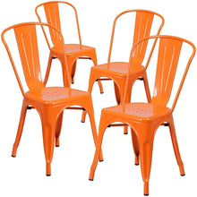  Set of 4 Vibrant Orange Metal Dining Chairs