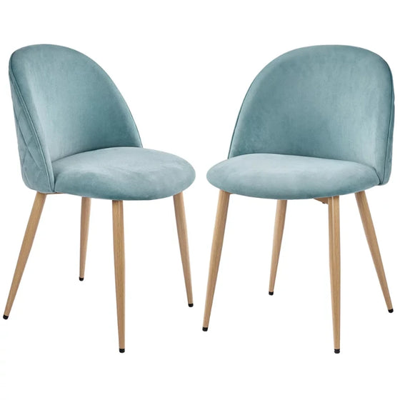 Set of 2 Mid-Century Style Velvet Upholstered Chairs in Pink or Blue