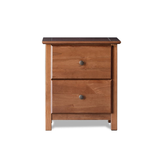 Farmhouse Solid Pine Wood 2 Drawer Nightstand in Walnut Finish