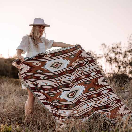 Summer Southwestern Inspired Throw Blanket in Ivory and Earth Tones