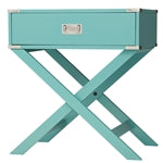  Turquoise Side Table with Chrome Vintage Details and Classic X-Legs