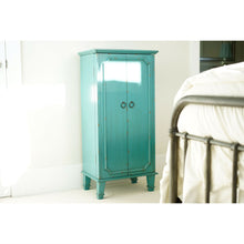  Vintage Turquoise Hand Painted Jewelry Armoire with Antique Drawer Pulls