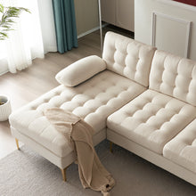  Modern U-Shaped Ivory Sectional Sofa with Tuft Cushions and Brass Feet