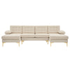 Modern U-Shaped Ivory Sectional Sofa with Tuft Cushions and Brass Feet