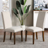 Set of 2 -Upholstered Light Beige Dining Chairs with Mocha Wood Legs and Copper Nail Trim Detailing