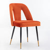 Orange Contemporary Velvet Upholstered Dining Chair with Gold Tipped Black Metal Legs -Set of 2