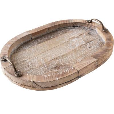 Rustic Wooden Serving Tray with Antiqued Steel Handles