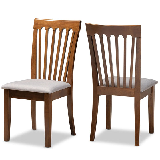 Set of 2 Grey Fabric Upholstered Minette Contemporary Dining Chairs in Brown Walnut Finish