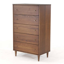  Walnut Mid Century 5 Drawer Tall Boy Dresser