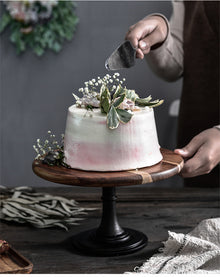  Rustic Wooden Cake Stand with Black Base