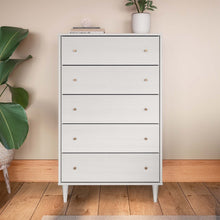  White Mid-Century 5 Drawer Tall Boy Dresser