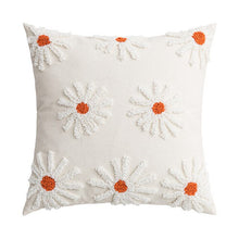  White Pillow Cover with Chrysanthemum Flower and Orange Center