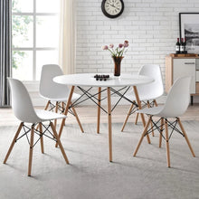  Modern Round 42" Dining Table in White with Wood Tapered Legs